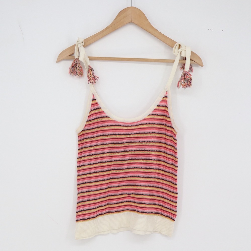 BB Dakota Tank Top Womens XS Pink Striped Tassel Tie Shoulder Excellent